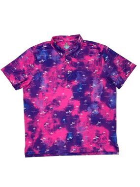 Chubbies Polo Shirt 2XL XXL Pink Tie Dye Palm Tree